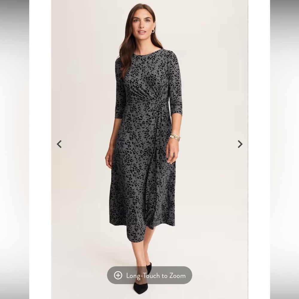 NWT J.Jill Wearever Twist Waist Dress Smoke Grandeur Leopard